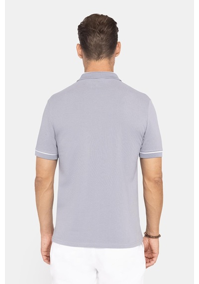 Tudors Erkek Slim Fit Dar Kesim %100 Pamuk Düz Pike Fermuarlı Gri Polo Yaka Tişört-31108 Gri