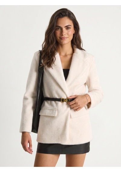 ON Onloox Kadın Krem Krem Peluş Dokulu Astarlı Kemerli Cep Detaylı Polyester Karışımlı Blazer Ceket ON Onloox Kadın Krem Krem Peluş Dokulu Astarlı Kemerli Cep Detaylı Polyester Karışımlı Blazer Ceket