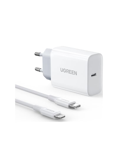 Ugreen 20W PD Şarj Cihazı ve Type-C to Lightning Apple Uyumlu iPhone Data Şarj Kablosu 1 Metre