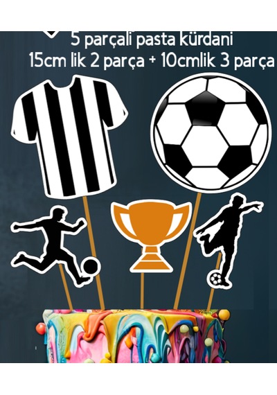 32 Parça Tam Set Futbol Siyah Beyaz Taraftar Doğum Günü Seti Banner Pasta Kürdanı Cupcake Süsü Seti +0
