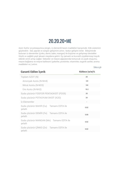 Gübretaş 20.20.20 Npk Ağaç Bitki Meyve Sebze Çiçek Gübre 1 KG