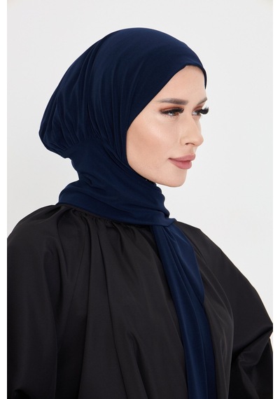 Hürrem Bone Lacivert Pratik Hazır Geçmeli Tesettür Bone Sandy Boyunluklu Çıtçıtlı 2505 02 Lacivert