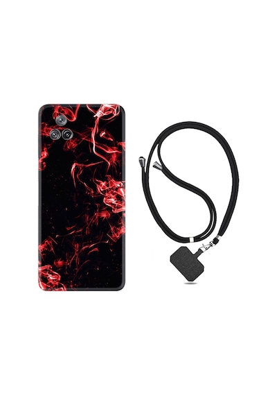 Xiaomi Poco F4 Kılıf İpli Boyun Askılı Desenli Silikon Red Smoke 1745