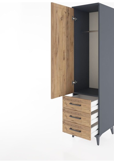 Hyperion Dolap Tek Raflı 3 Çekmeceli Tek Askılı 44x44x182 Ant... Antrasit