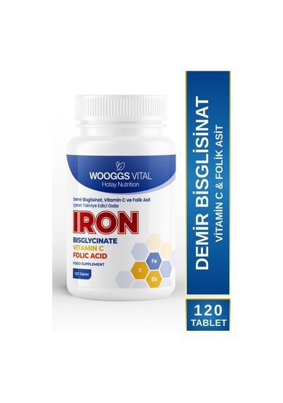 Demir Bisglisinat 14 Mg, C Vitamini 50 Mg Ve Folik Asit 333 Mg 120 Tablet Takviye Edici Gıda