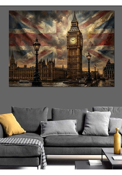 Gün Batımı Londra Big Ben Manzarası Dekoratif Kanvas - Mdf Ahşap Tablo