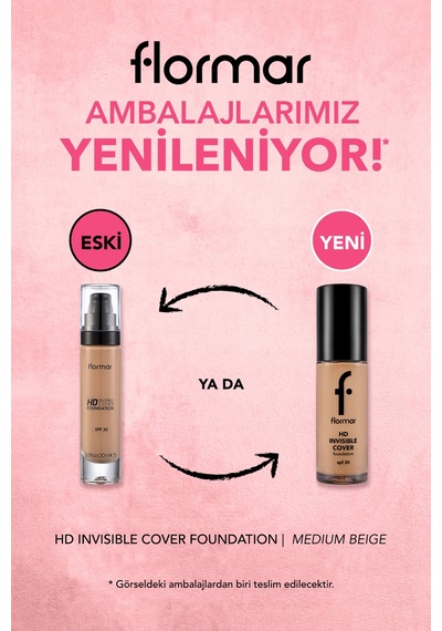 Flormar Doğal Bitişli Fondöten- Invisible Cover HD Fdt. - 100 Medium Beige - 8682536059138
