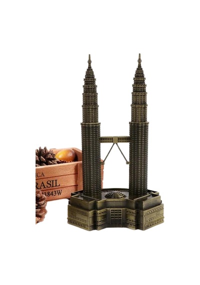Vintage Metal Malezya Twin Towers Biblo Antik Bronz 18 Cm