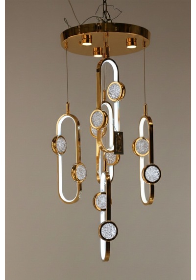 Elegant Gold Dikey Çember Formu 3 Renk Ledli Cam Toplu Modern Avize