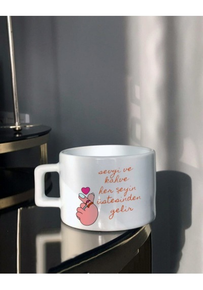 Sevgi Ve Kahve Tasarımlı Çay- Kahve Fincanı Beyaz