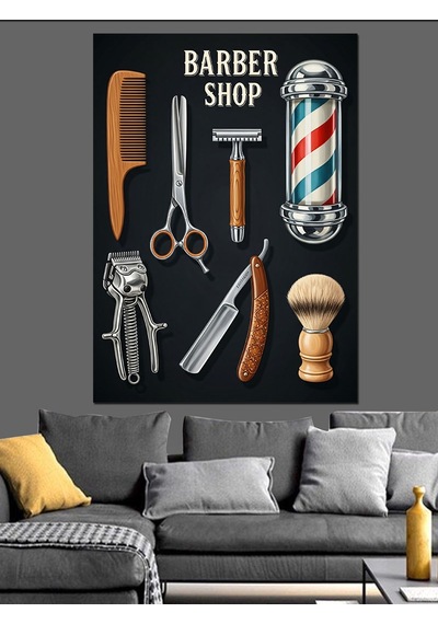 Berber Dükkanı Retro Poster Dekoratif Kanvas - Mdf Ahşap Tablo