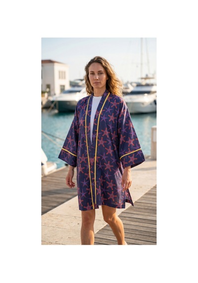Lila Mare Pamuk Kumaşlı Kimono Renkli Renkli