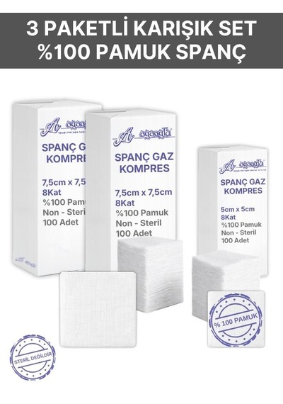 Spanç Gazlı Bez Kombo 2 Paket 8 Katlı 300 Adet - Yüksek Emici, Yapışmayan, Nefes Alabilir %100 Pamuk Yara Pansuman Pedi