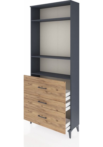 Arges Dolap 3 Raflı 3 Çekmeceli 88x30x221 Antrasit-çam Antrasit