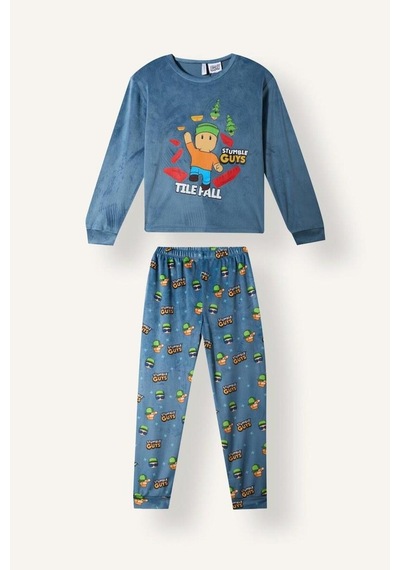 Defacto Stumble Guys Baskılı Kadife 2li Pijama Takımı Erkek Çocuk I3436a826cwbe764 Mavi-be764
