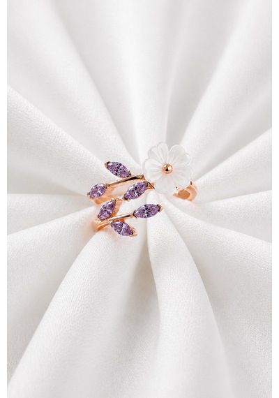 Çekirdekjewelry 925 Ayar Gümüş Manolya Çiçekli Ayarlanabilir Mortaslı Yüzük Pembe
