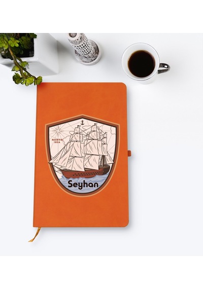 Kişiye Özel Gemi Tasarımlı Turuncu Termo Deri Defter Model 3