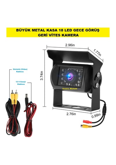 Büyük Metal Kasa 18 Led Gece Görüs Geri Vites Kamera