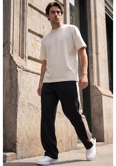 Tommylife Siyah-bej Yüzeyi Dokulu Standart Fit Palazzo Erkek Pantolon - 82171 Siyah