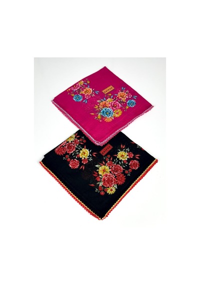 Eripek 2'li Paket Oyalı Pamuk Yazma 6595 Siyah-Fuşya