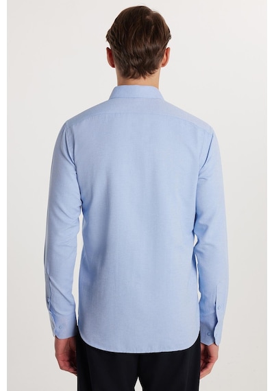 Tudors Modern Slim Fit Pamuklu Kolay Ütü Armürlü Erkek Gömlek-33179 Mavi