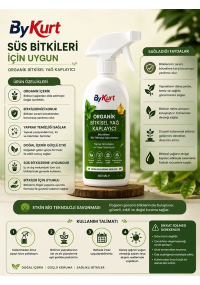 Organik Koruyucu Sprey Süs Bitkileri İçin 500 Ml Yaprak Temizleyici Bitki Bakım Spreyi