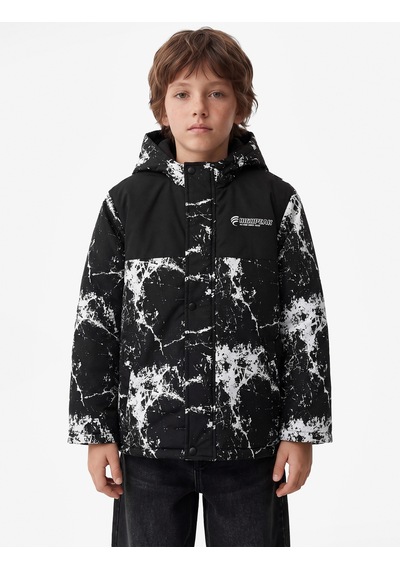 Koton Polar Astarlı Uzun Kollu Baskılı Oversize Kapüşonlu Mont Siyah 7wkb00018tw