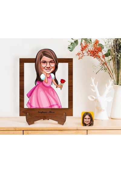 Kişiye Özel Kız Çocuk Prenses Karikatürlü Ahşap Standlı 3D Biblo- (488756227)
