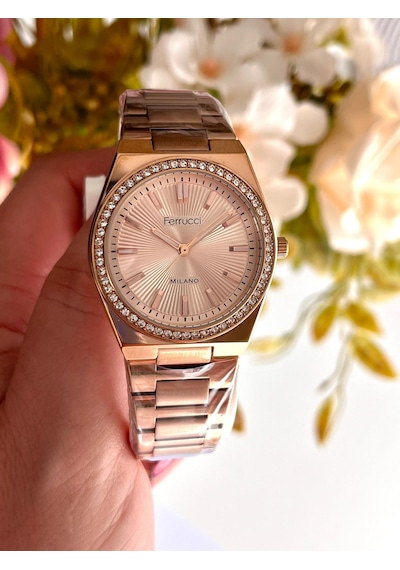 Ferrucci Fc73894 Zirkon Taşlı Şık Çelik Kordon Ve Kasa Kadın Kol Saati Rose Gold