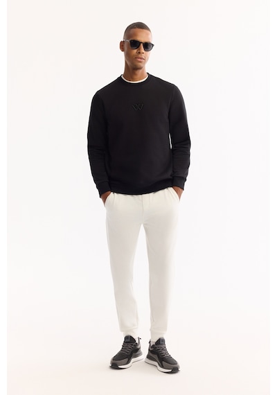 Avva Erkek Siyah Bisiklet Yaka Pamuklu Şardonlu Baskılı Regular Fit Sweatshirt B001033