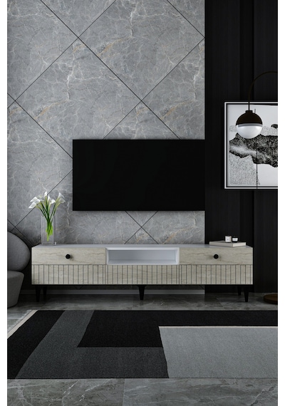 180dhdtsç7bt İlay Lazer Desenli Tv Sehpası Beyaz-traverten