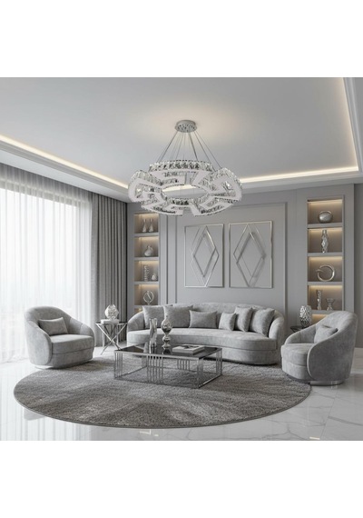Mühür Kristal Taşlı Ledli Krom Avize