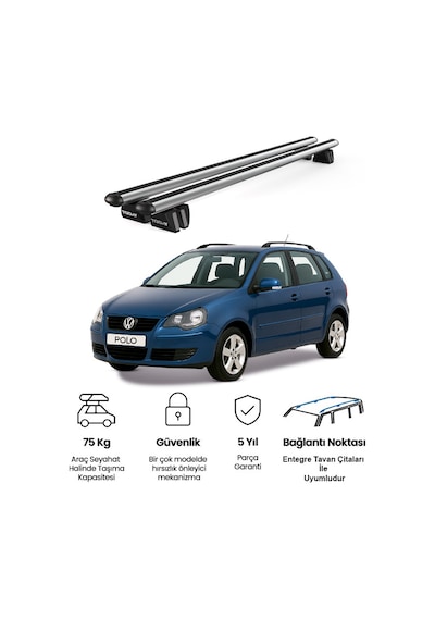 Pençe Volkswagen Polo 2001-2009 Uyumlu Gri Ara Atkı 109cm Port Bagaj Tavan Barı