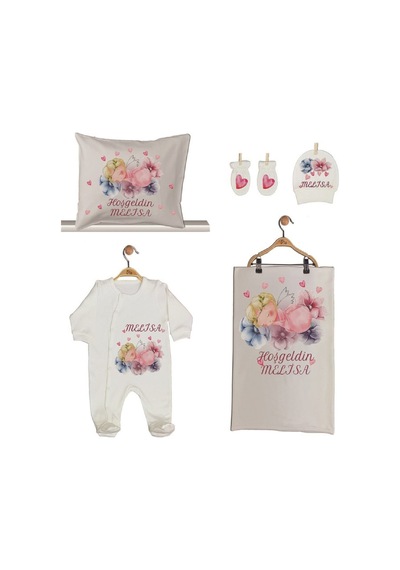 Pia Baby Gl 1931-02 İsme Özel Beşli Tulum Set Krem