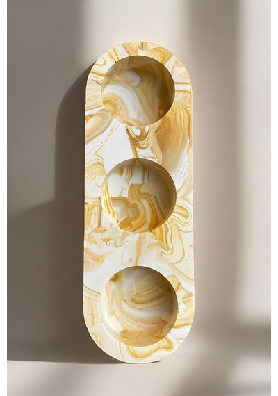 El Yapımı Sarı Mermer Desenli Beton Tealight Mumluk Şamdan Ve Dekoratif Masa Mumluğu Sarı