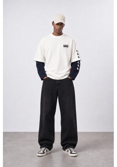 Respire Erkek Double Sleeve Oversize Sweatshirt Ekru