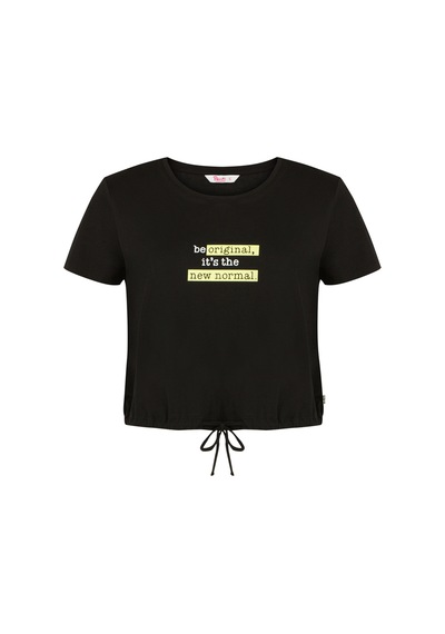 Penti Siyah Bu4u Slogan Kısa Kollu Tişört Pijama Üstü Siyah