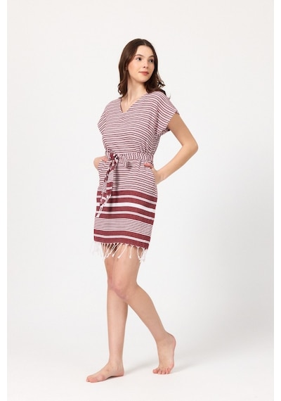Mulberry Katya Plaj Elbisesi Tunik Pareo %100 Pamuk Bordo