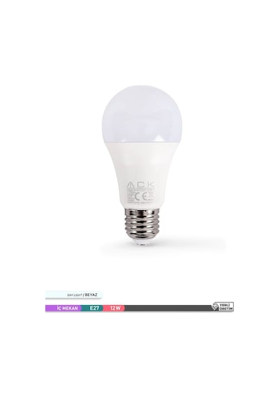 ACK LED A60 Ampul 6500K Beyaz Işık 220V 12W E27