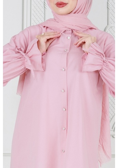 Sevitli Arkası Pileli Kolu Büzgülü Tunik-pembe-3664-pembe Pembe