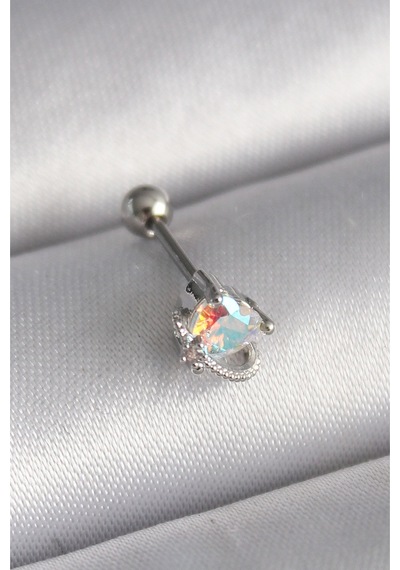 316l Çelik Gümüş Renk Zirkon Taşlı Kalp Tragus Piercing