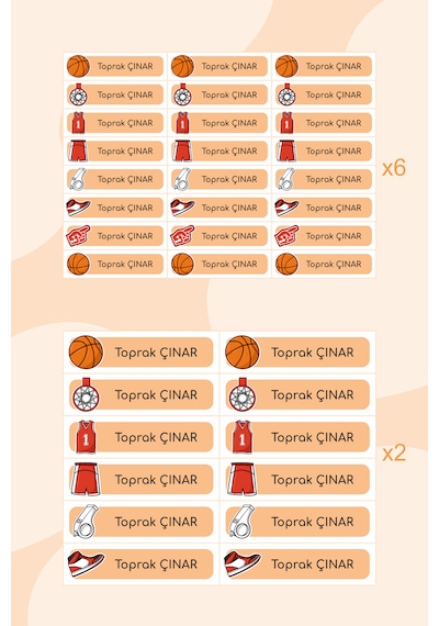 Basketbol Temalı Isimli Okul Etiketi Defter Kalem Kitap Sticker S