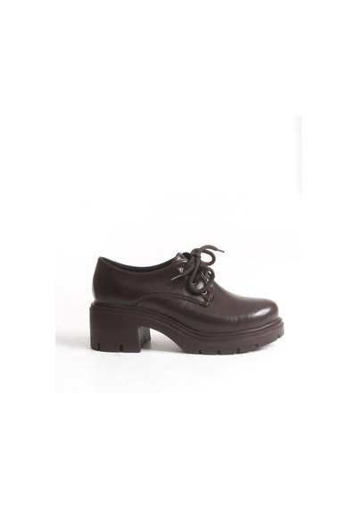 Aymood K-707 Kahve Kırışık Rugan Yüksek Tabanlı Bağcıklı Loafer Ayakkabı Kahverengi
