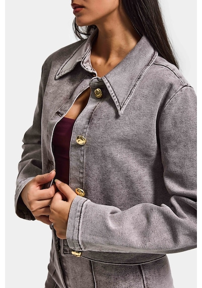 it's basic Kadın Gri 3s6-158 Crop Fit Esnek Kumaş Düğmeli Denim Ceket