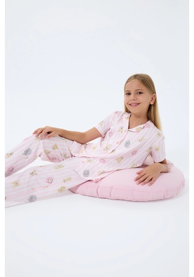 Alfa Aksesuar 03 Rolypoly 3809-2 Kız Çocuk Kısa Kol Pijama Takımı Beyaz