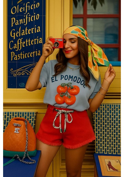 El Pomodor Baskılı Unisex Tshırt Gri