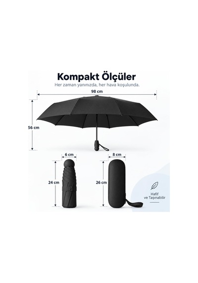 Sena Ticaret Mini Kapsül Şemsiye - Uv Korumalı Portatif Katlanır Siyah