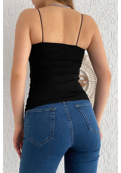 Noa & Noa Kadın İnce Askılı Düz Crop Atlet White Base Siyah