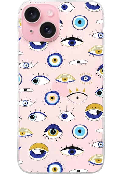 Printify Apple Uyumlu iPhone 15 Plus İle 1mm Slim Fit Devil Eye 2 Baskılı Şeffaf Kılıf 0166b