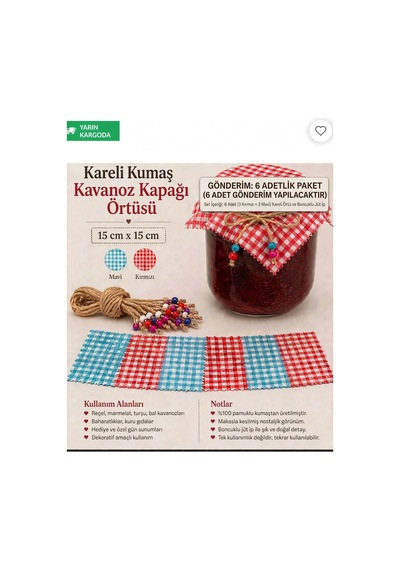 Kavanoz Kapağı Örtüsü 6 Lı Set Jüt Boncuk İpli Mavi Kırmızı Dekoratif Kavanoz Örtüsü Mavi Mavi